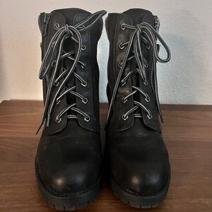 MIA Black Lace-Up Heeled Boots